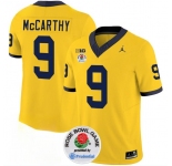 Men's Michigan Wolverines #9 J.J. McCarthy 2023 F.U.S.E. Yellow Rose Bowl Patch Stitched Jersey
