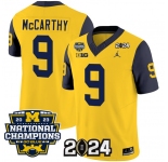 Men's Michigan Wolverines #9 J.J. McCarthy Yellow Navy 2024 F.U.S.E. With 2023 National Champions Patch Stitched Jersey