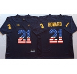 Michigan Wolverines #21 Desmond Howard Navy White USA Flag College Jersey