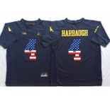Michigan Wolverines #4 Jim Harbaugh Navy USA Flag College Jersey