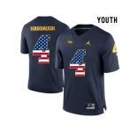 2016 US Flag Fashion-2016 Youth Jordan Brand Michigan Wolverines Jim Harbaugh #4 College Football Limited Jersey - Navy Blue