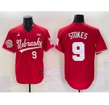 Men's Nebraska Huskers #9 Rhett Stokes Red Back 2 Back Champions Patch Vapor Premier Limited Stitched Jersey