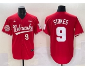 Men's Nebraska Huskers #9 Rhett Stokes Red Back 2 Back Champions Patch Vapor Premier Limited Stitched Jersey
