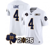 Men's Notre Dame Fighting Irish #4 Jeremiyah Love White F.U.S.E. 2025 CFP Final Patch Jersey
