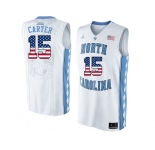 2016 US Flag Fashion 2016 Men's North Carolina Tar Heels Vince Carter #15 College Basketball Jersey - White