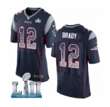 Men's Nike New England Patriots #12 Tom Brady Elite Navy Blue Home Drift Fashion Super Bowl LII NFL Jersey