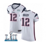 Men's Nike New England Patriots #12 Tom Brady White Vapor Untouchable Elite Player Super Bowl LII NFL Jersey