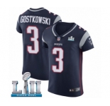 Men's Nike New England Patriots #3 Stephen Gostkowski Navy Blue Team Color Vapor Untouchable Elite Player Super Bowl LII NFL Jersey