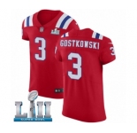 Men's Nike New England Patriots #3 Stephen Gostkowski Red Alternate Vapor Untouchable Elite Player Super Bowl LII NFL Jersey