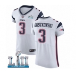Men's Nike New England Patriots #3 Stephen Gostkowski White Vapor Untouchable Elite Player Super Bowl LII NFL Jersey