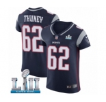 Men's Nike New England Patriots #62 Joe Thuney Navy Blue Team Color Vapor Untouchable Elite Player Super Bowl LII NFL Jersey