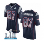 Men's Nike New England Patriots #87 Rob Gronkowski Elite Navy Blue Home Drift Fashion Super Bowl LII NFL Jersey
