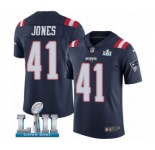 Men's Nike New England Patriots #41 Cyrus Jones Limited Navy Blue Rush Vapor Untouchable Super Bowl LII NFL Jersey