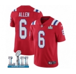 Men's Nike New England Patriots #6 Ryan Allen Red Alternate Vapor Untouchable Limited Player Super Bowl LII NFL Jersey