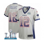 Women's Nike New England Patriots #12 Tom Brady Elite Grey Drift Fashion Super Bowl LII NFL Jersey