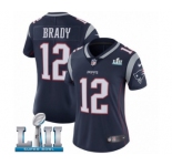 Women's Nike New England Patriots #12 Tom Brady Navy Blue Team Color Vapor Untouchable Limited Player Super Bowl LII NFL Jersey