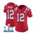 Women's Nike New England Patriots #12 Tom Brady Red Alternate Vapor Untouchable Limited Player Super Bowl LII NFL Jersey