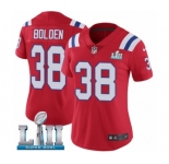 Women's Nike New England Patriots #38 Brandon Bolden Red Alternate Vapor Untouchable Limited Player Super Bowl LII NFL Jersey