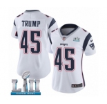 Women's Nike New England Patriots #45 Donald Trump White Vapor Untouchable Limited Player Super Bowl LII NFL Jersey