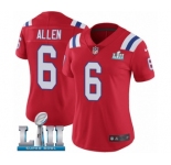 Women's Nike New England Patriots #6 Ryan Allen Red Alternate Vapor Untouchable Limited Player Super Bowl LII NFL Jersey