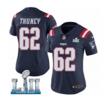 Women's Nike New England Patriots #62 Joe Thuney Limited Navy Blue Rush Vapor Untouchable Super Bowl LII NFL Jersey