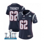 Women's Nike New England Patriots #62 Joe Thuney Navy Blue Team Color Vapor Untouchable Limited Player Super Bowl LII NFL Jersey