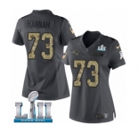 Women's Nike New England Patriots #73 John Hannah Limited Black 2016 Salute to Service Super Bowl LII NFL Jersey