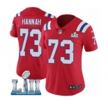 Women's Nike New England Patriots #73 John Hannah Red Alternate Vapor Untouchable Limited Player Super Bowl LII NFL Jersey