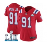 Women's Nike New England Patriots #91 Deatrich Wise Jr Red Alternate Vapor Untouchable Limited Player Super Bowl LII NFL Jersey