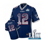 Youth Nike New England Patriots #12 Tom Brady Elite Navy Blue Drift Fashion Super Bowl LII NFL Jersey
