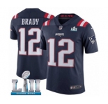 Youth Nike New England Patriots #12 Tom Brady Limited Navy Blue Rush Vapor Untouchable Super Bowl LII NFL Jersey