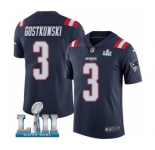 Youth Nike New England Patriots #3 Stephen Gostkowski Limited Navy Blue Rush Vapor Untouchable Super Bowl LII NFL Jersey