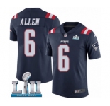 Youth Nike New England Patriots #6 Ryan Allen Limited Navy Blue Rush Vapor Untouchable Super Bowl LII NFL Jersey