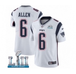 Youth Nike New England Patriots #6 Ryan Allen White Vapor Untouchable Limited Player Super Bowl LII NFL Jersey