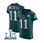 Men's Nike Philadelphia Eagles #11 Carson Wentz Midnight Green Team Color Vapor Untouchable Elite Player Super Bowl LII NFL Jersey