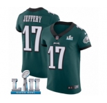 Men's Nike Philadelphia Eagles #17 Alshon Jeffery Midnight Green Team Color Vapor Untouchable Elite Player Super Bowl LII NFL Jersey