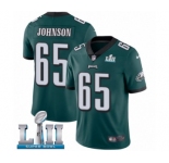Men's Nike Philadelphia Eagles #65 Lane Johnson Midnight Green Team Color Vapor Untouchable Limited Player Super Bowl LII NFL Jersey