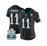 Womens Nike Philadelphia Eagles #11 Carson Wentz Black Alternate Super Bowl LII Champions Stitched NFL Vapor Untouchable Limited Jersey