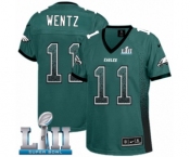 Women's Nike Philadelphia Eagles #11 Carson Wentz Elite Midnight Green Drift Fashion Super Bowl LII NFL Jersey