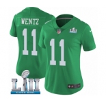Women's Nike Philadelphia Eagles #11 Carson Wentz Limited Green Rush Vapor Untouchable Super Bowl LII NFL Jersey