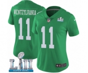 Women's Nike Philadelphia Eagles #11 Carson Wentz Limited Green Rush Vapor Untouchable Wentzylvania Super Bowl LII NFL Jersey