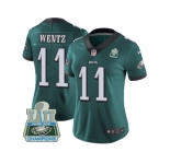 Womens Nike Philadelphia Eagles #11 Carson Wentz Midnight Green Team Color Super Bowl LII Champions Stitched NFL Vapor Untouchable Limited Jersey