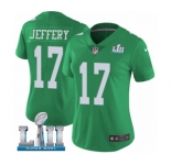 Women's Nike Philadelphia Eagles #17 Alshon Jeffery Limited Green Rush Vapor Untouchable Super Bowl LII NFL Jersey