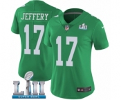 Women's Nike Philadelphia Eagles #17 Alshon Jeffery Limited Green Rush Vapor Untouchable Super Bowl LII NFL Jersey