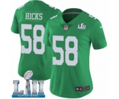 Women's Nike Philadelphia Eagles #58 Jordan Hicks Limited Green Rush Vapor Untouchable Super Bowl LII NFL Jersey
