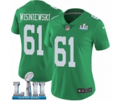 Women's Nike Philadelphia Eagles #61 Stefen Wisniewski Limited Green Rush Vapor Untouchable Super Bowl LII NFL Jersey