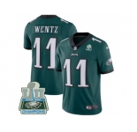 Youth Nike Philadelphia Eagles #11 Carson Wentz Midnight Green Team Color Super Bowl LII Champions Stitched NFL Vapor Untouchable Limited Jersey