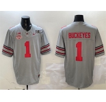 Men's Ohio State Buckeyes #1 Buckeyes Grey 2025 CFP Final With National Champions Patch F.U.S.E. Vapor Limited Stitched Football Jersey