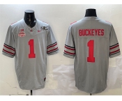Men's Ohio State Buckeyes #1 Buckeyes Grey 2025 CFP Final With National Champions Patch F.U.S.E. Vapor Limited Stitched Football Jersey