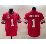 Men's Ohio State Buckeyes #1 Buckeyes Red 2025 CFP Final With National Champions Patch F.U.S.E. Vapor Limited Stitched Football Jersey